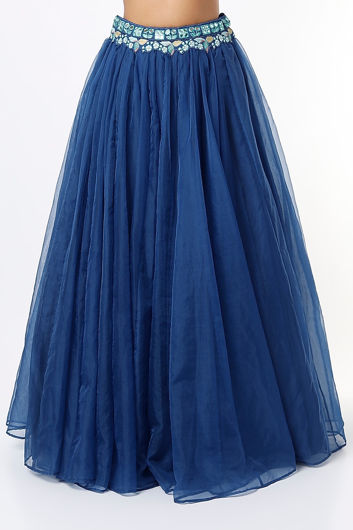 Cobalt Blue Embroidered Wedding Lehenga Set by Shruti S at Pernia's Pop Up Shop