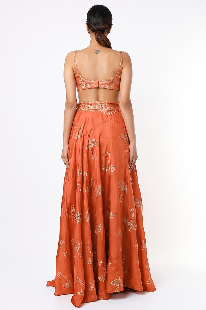 Orange Hand Painted Wedding Lehenga Set by Shruti S at Pernia's Pop Up Shop