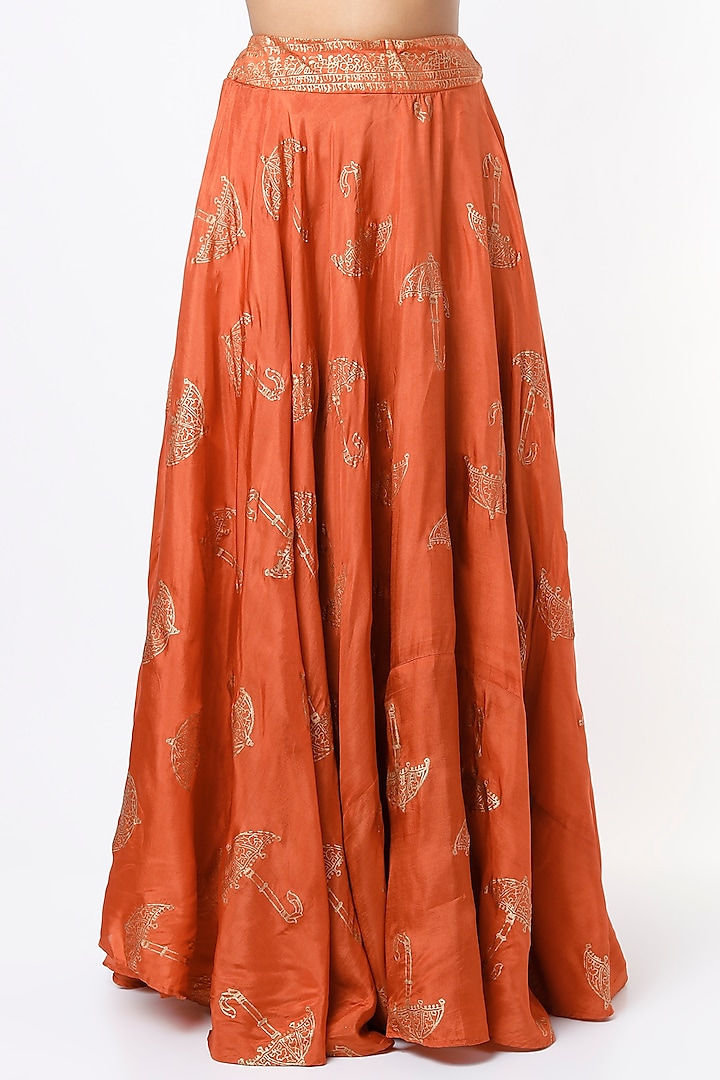 Orange Hand Painted Wedding Lehenga Set by Shruti S at Pernia's Pop Up Shop