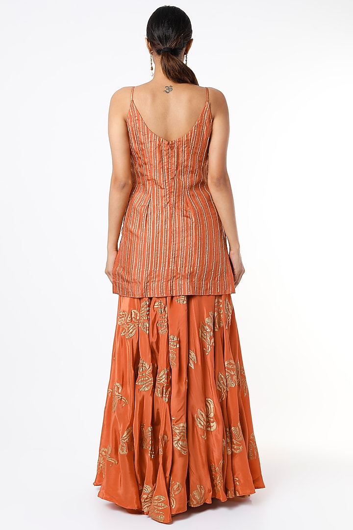 Orange Crepe Hand Painted Wedding Sharara Set by Shruti S at Pernia's Pop Up Shop