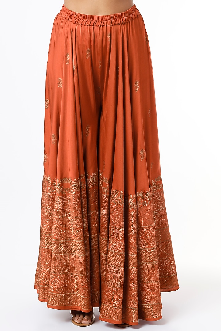 Orange Hand Painted Wedding Sharara Set by Shruti S at Pernia's Pop Up Shop