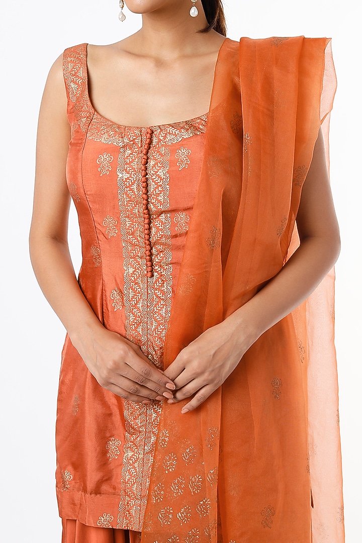 Orange Hand Painted Wedding Sharara Set by Shruti S at Pernia's Pop Up Shop