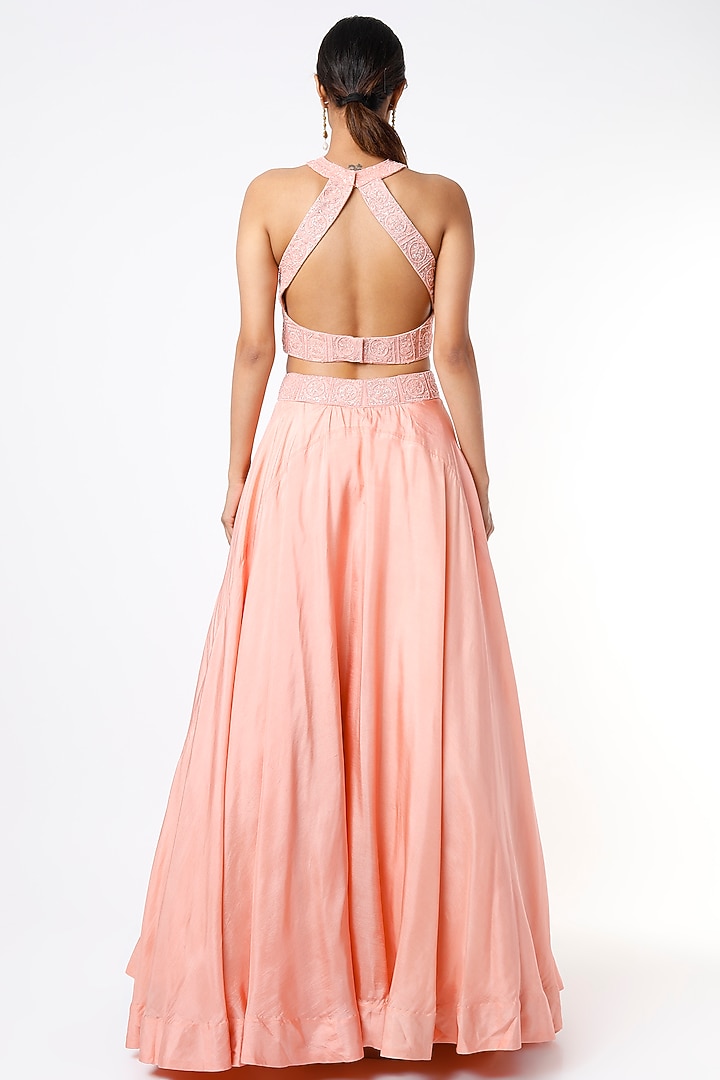 Peach Embroidered Wedding Lehenga Set by Shruti S at Pernia's Pop Up Shop