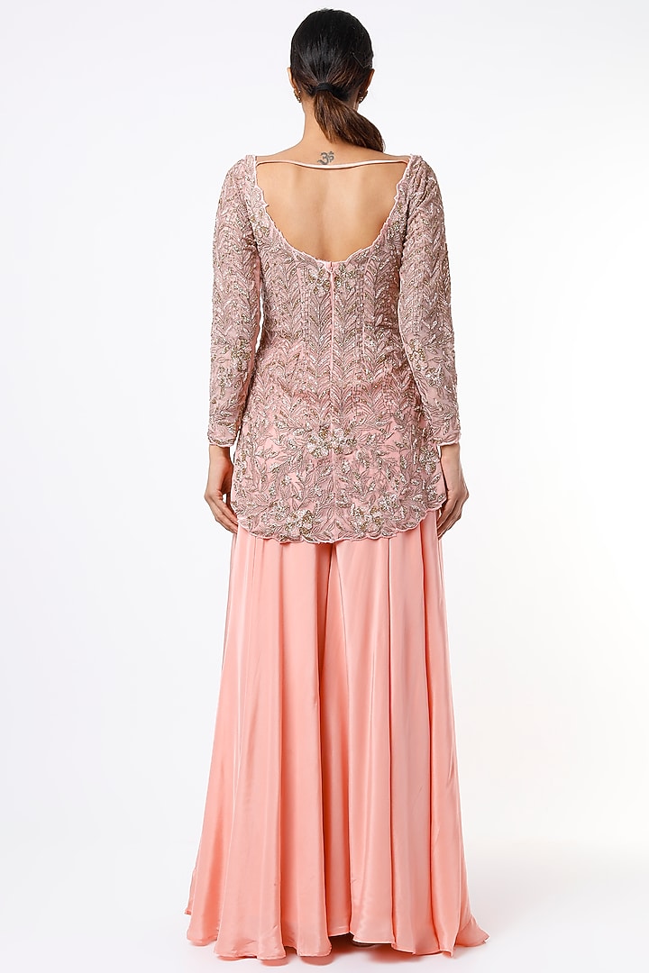 Peach Crepe Wedding Sharara Set by Shruti S at Pernia's Pop Up Shop