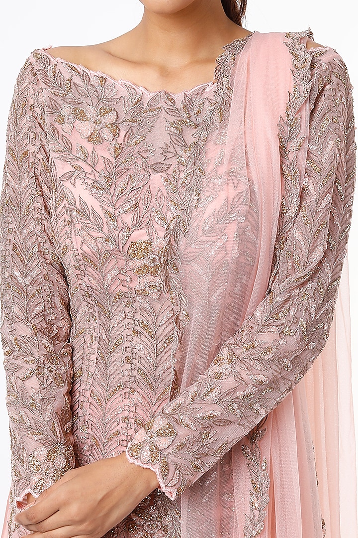 Peach Crepe Wedding Sharara Set by Shruti S at Pernia's Pop Up Shop