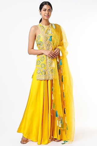 Yellow Modal Satin Sharara Set by Shruti S