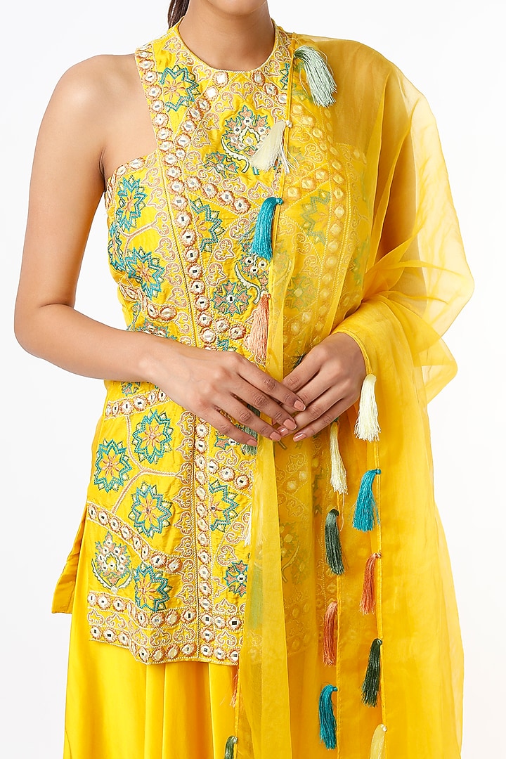Yellow Modal Satin Wedding Sharara Set by Shruti S at Pernia's Pop Up Shop