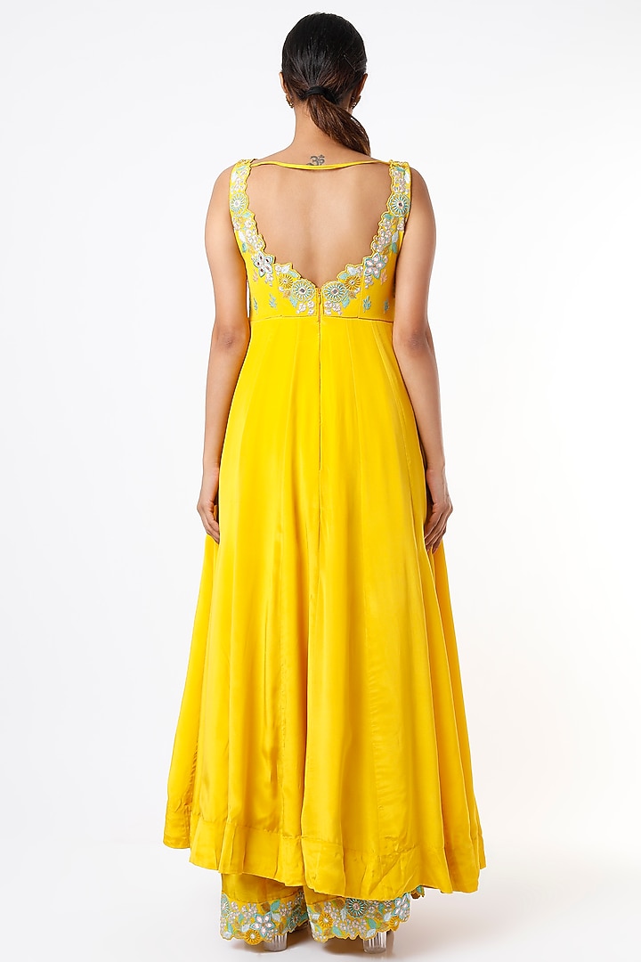 Yellow Embroidered Wedding Anarkali Set by Shruti S at Pernia's Pop Up Shop