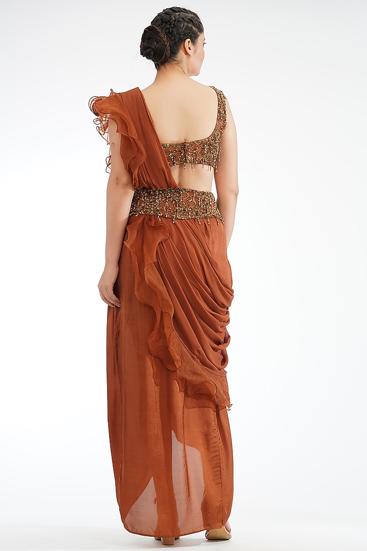 Dark Cinnamon Dhoti Saree Set by Shruti S at Pernia's Pop Up Shop