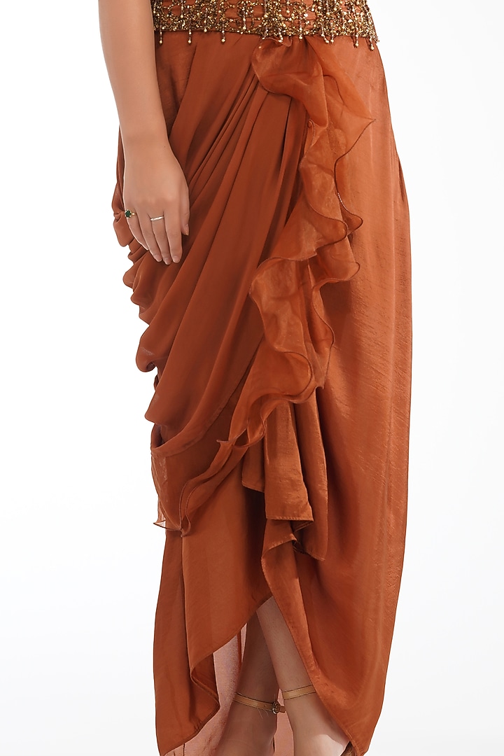 Dark Cinnamon Dhoti Saree Set by Shruti S at Pernia's Pop Up Shop