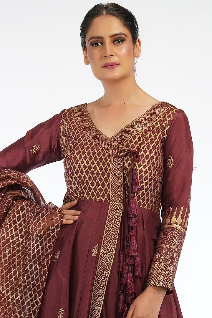 Chocolate Eclair Printed Angrakha Wedding Anarkali Set by Shruti S at Pernia's Pop Up Shop