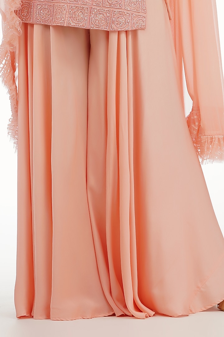 Peach Modal Satin Wedding Sharara Set by Shruti S at Pernia's Pop Up Shop