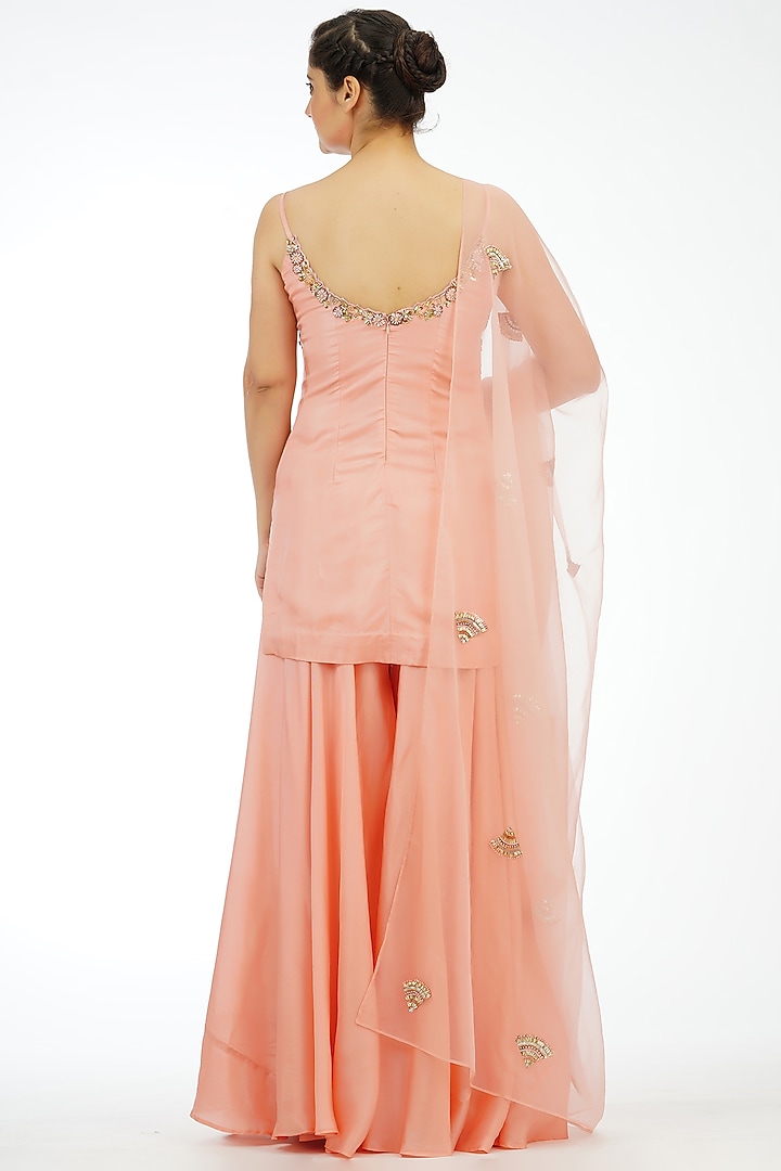 Peach Silk Wedding Sharara Set by Shruti S at Pernia's Pop Up Shop