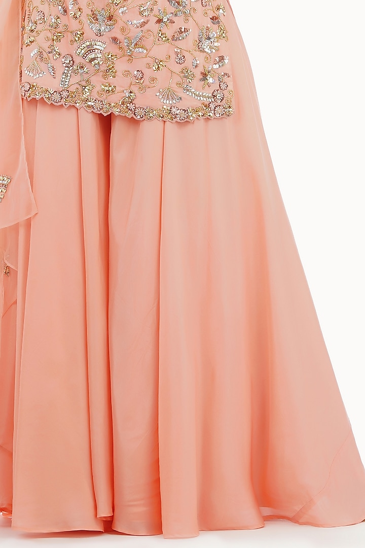 Peach Silk Wedding Sharara Set by Shruti S at Pernia's Pop Up Shop