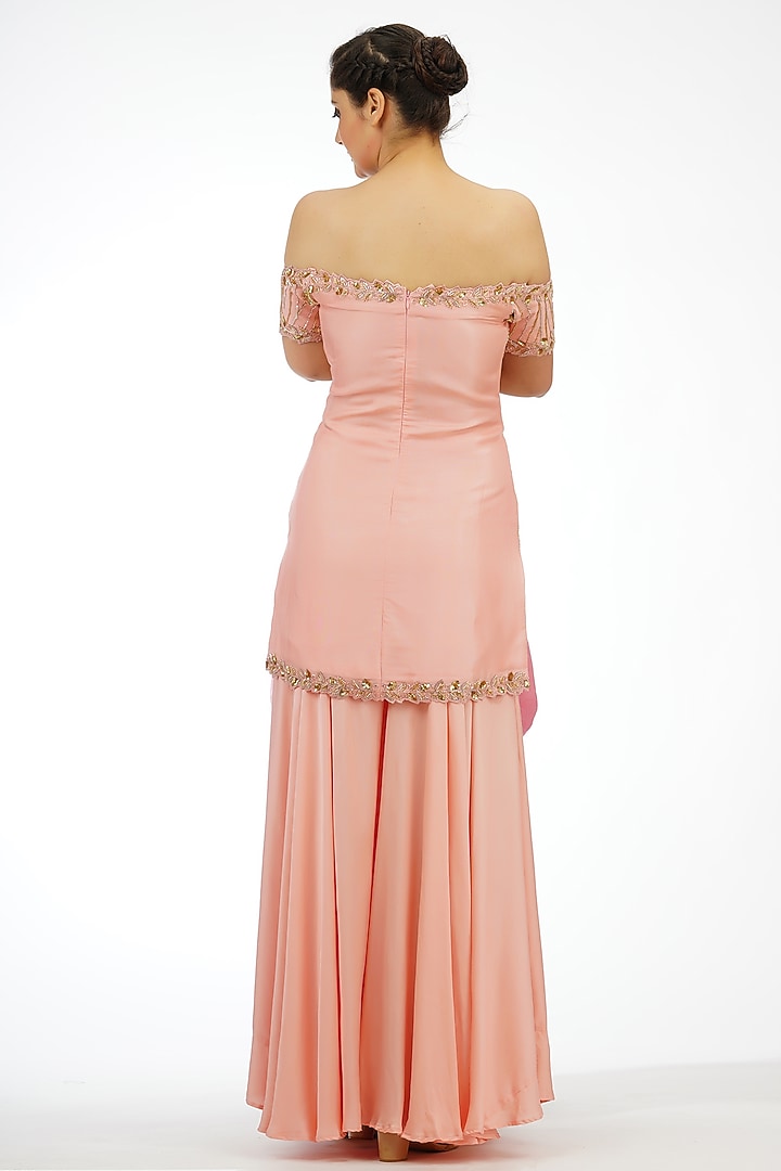 Peach Modal Satin Wedding Sharara Set by Shruti S at Pernia's Pop Up Shop