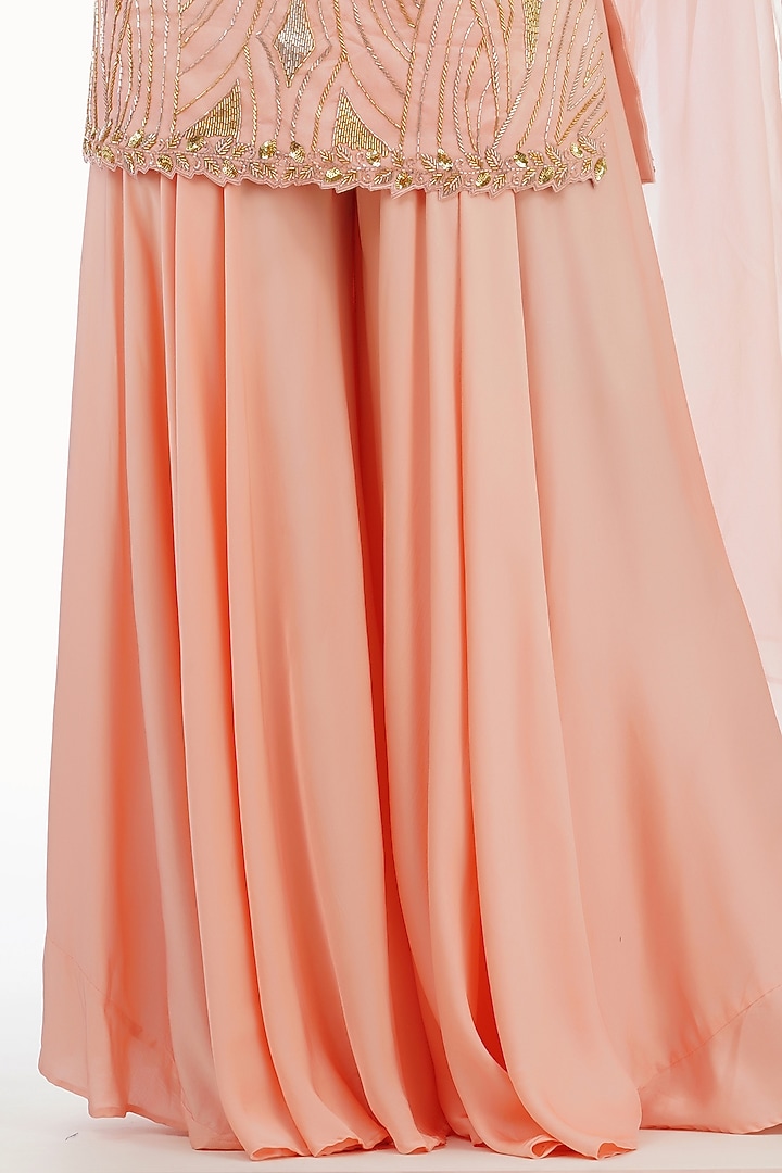 Peach Modal Satin Wedding Sharara Set by Shruti S at Pernia's Pop Up Shop