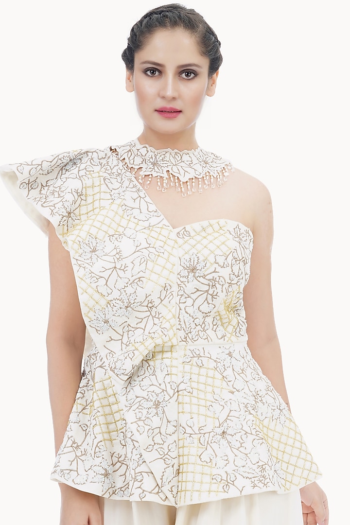 Off White Silk Wedding Sharara Set by Shruti S at Pernia's Pop Up Shop