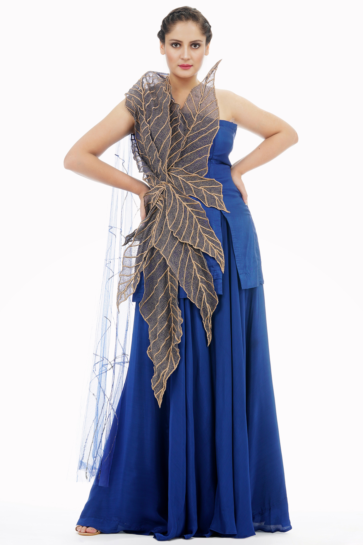 Deep Blue Crepe Wedding Sharara Set by Shruti S at Pernia's Pop Up Shop