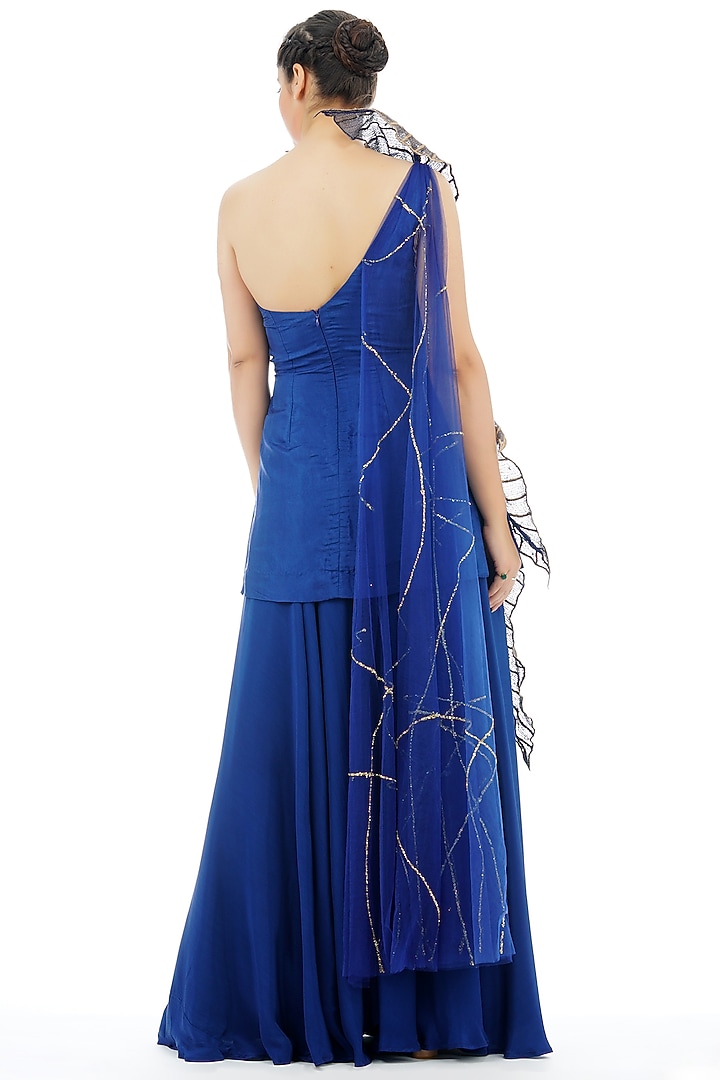 Deep Blue Crepe Wedding Sharara Set by Shruti S at Pernia's Pop Up Shop