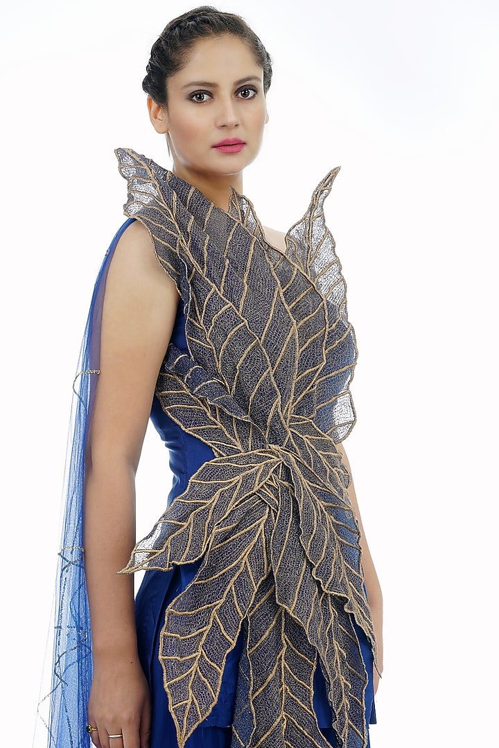 Deep Blue Crepe Wedding Sharara Set by Shruti S at Pernia's Pop Up Shop