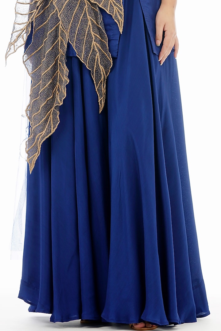 Deep Blue Crepe Wedding Sharara Set by Shruti S at Pernia's Pop Up Shop