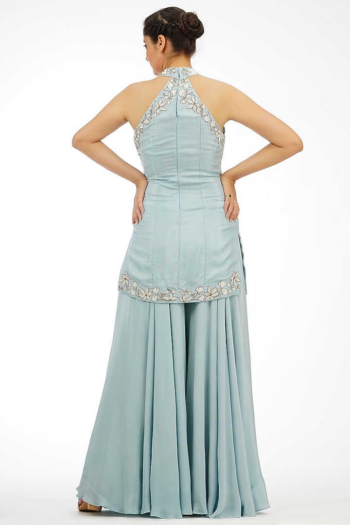 Ice Blue Crepe Wedding Sharara Set by Shruti S at Pernia's Pop Up Shop
