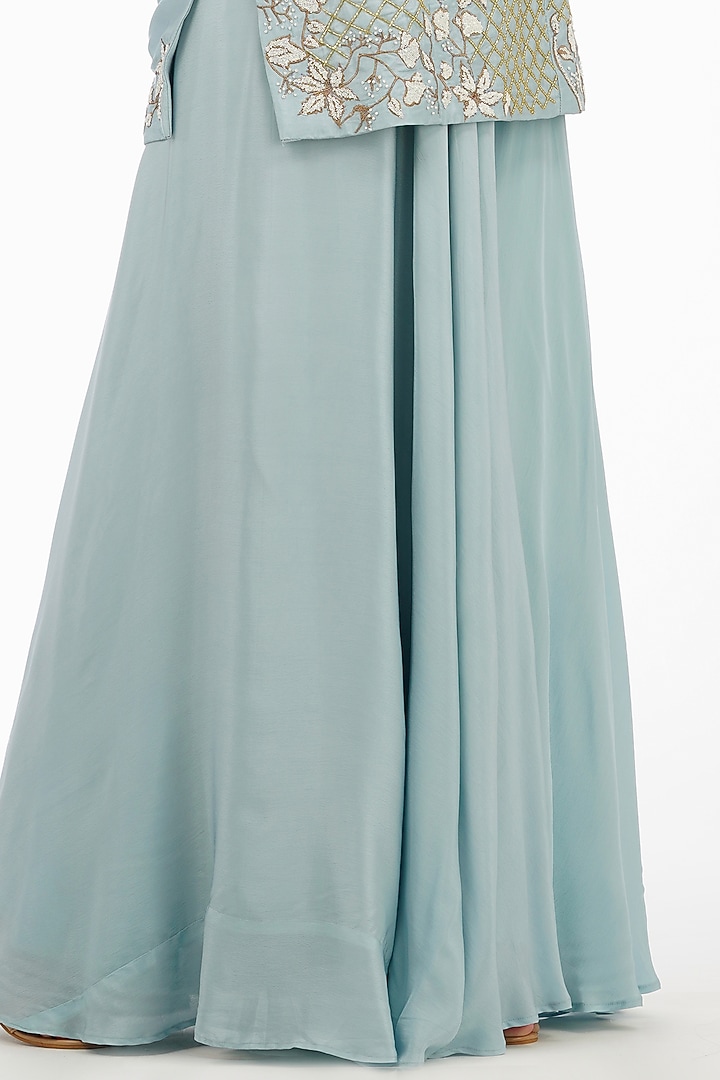 Ice Blue Crepe Wedding Sharara Set by Shruti S at Pernia's Pop Up Shop