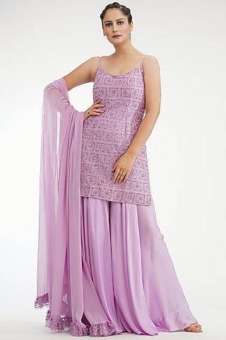 Lilac Modal Satin Sharara Set by Shruti S