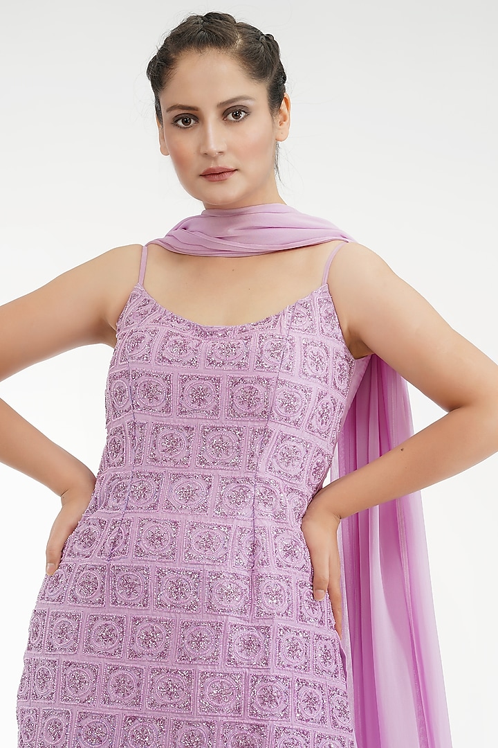 Lilac Modal Satin Wedding Sharara Set by Shruti S at Pernia's Pop Up Shop