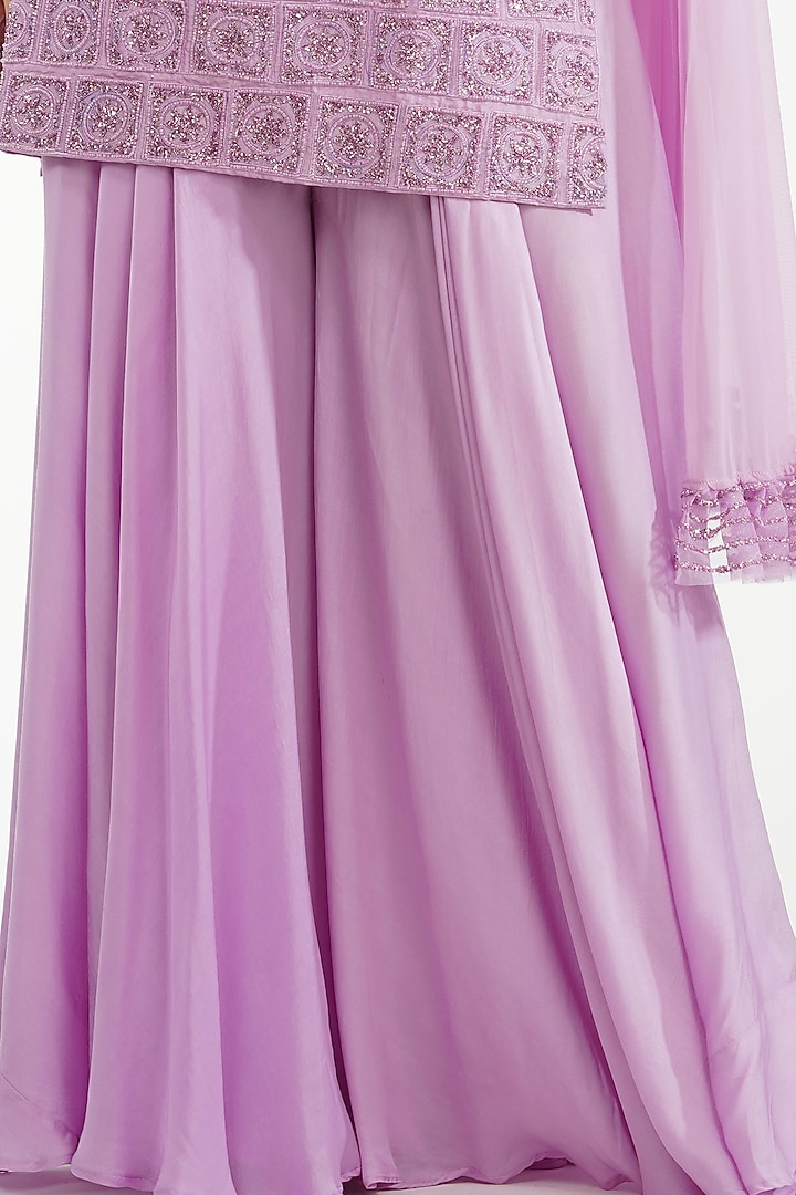 Lilac Modal Satin Wedding Sharara Set by Shruti S at Pernia's Pop Up Shop