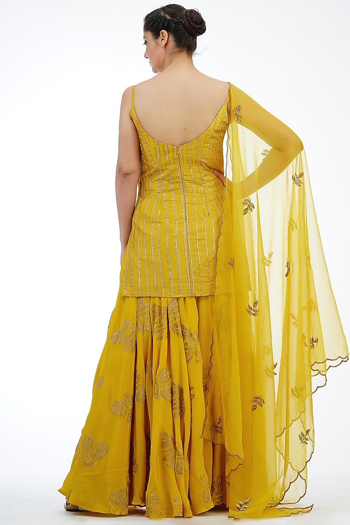 Yellow Hand Painted Wedding Sharara Set by Shruti S at Pernia's Pop Up Shop