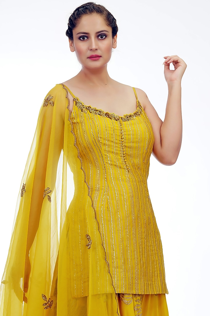 Yellow Hand Painted Wedding Sharara Set by Shruti S at Pernia's Pop Up Shop