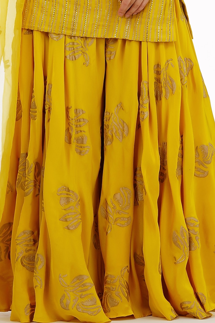 Yellow Hand Painted Wedding Sharara Set by Shruti S at Pernia's Pop Up Shop