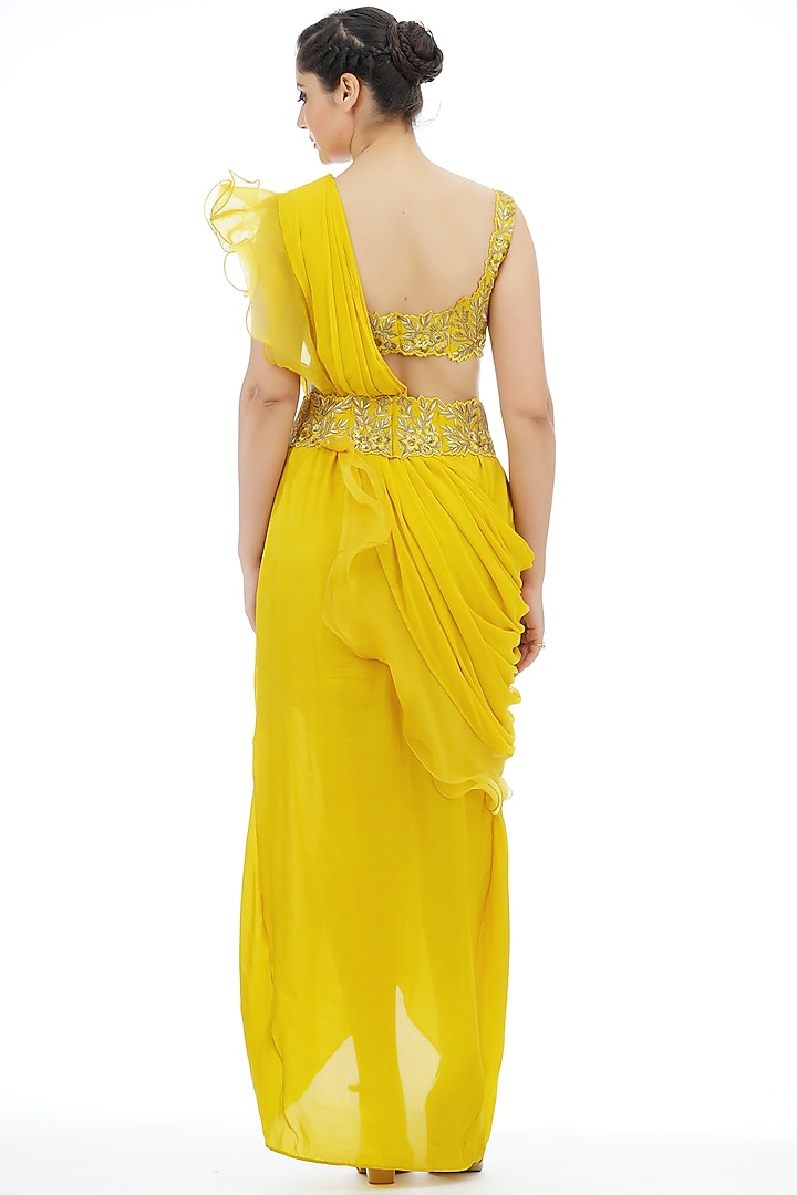 Yellow Draped Dhoti Set by Shruti S at Pernia's Pop Up Shop