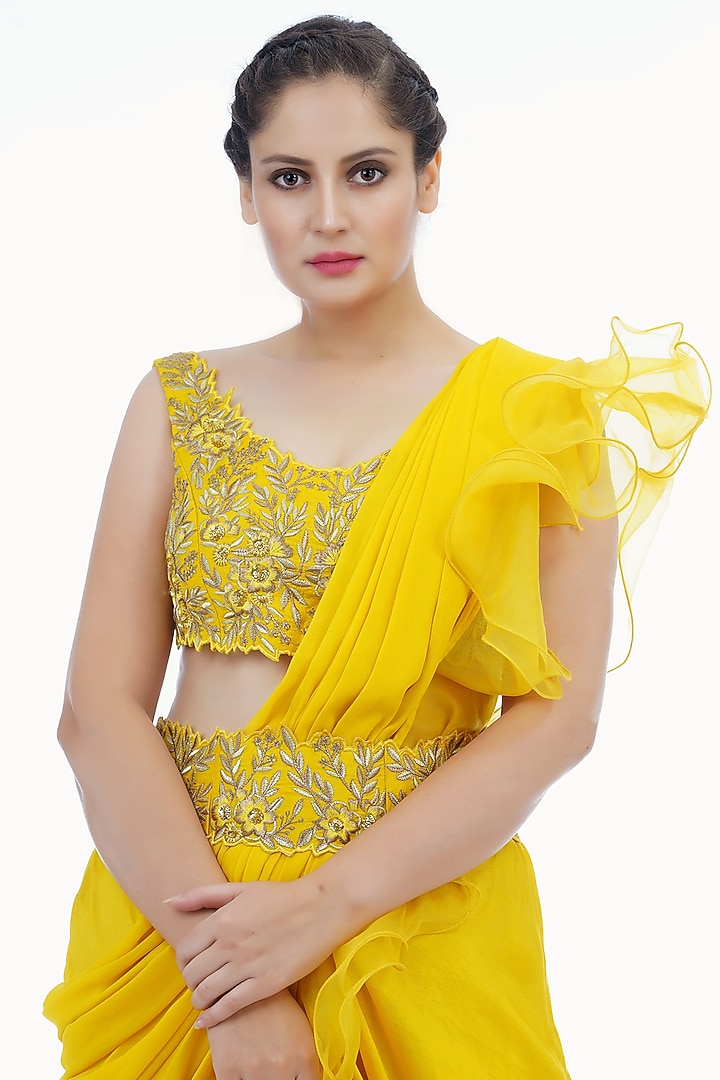 Yellow Draped Dhoti Set by Shruti S at Pernia's Pop Up Shop