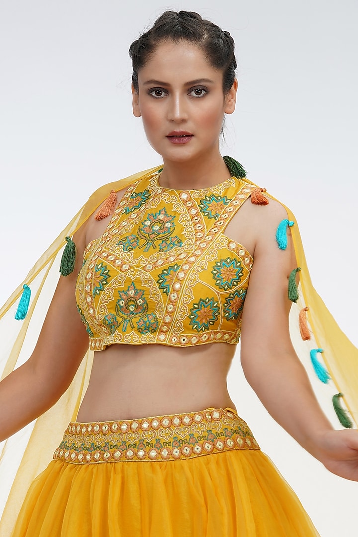 Yellow Embroidered Wedding Lehenga Set by Shruti S at Pernia's Pop Up Shop