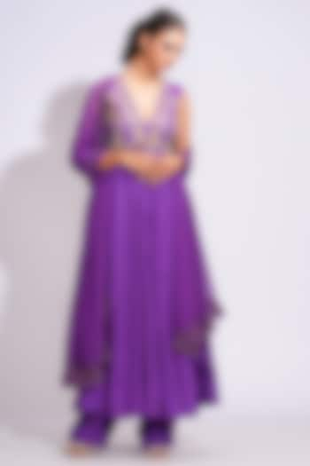 Purple Silk Dori Embroidered Anarkali Set by Shruti S at Pernia's Pop Up Shop