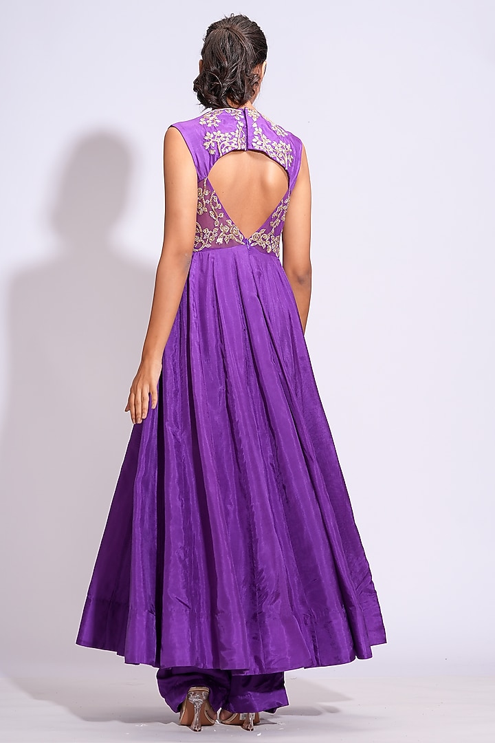 Purple Silk Dori Embroidered Wedding Anarkali Set by Shruti S at Pernia's Pop Up Shop