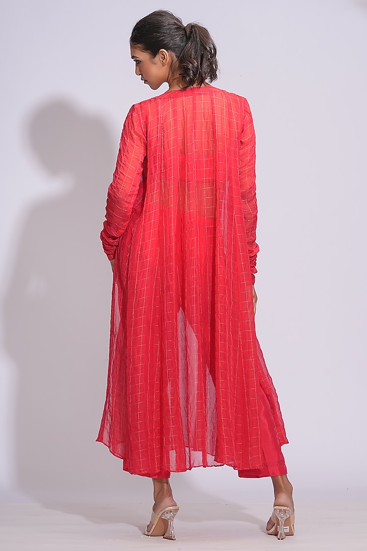 Tomato Red Soft Organza Zari Embroidered Wedding Anarkali Set by Shruti S at Pernia's Pop Up Shop