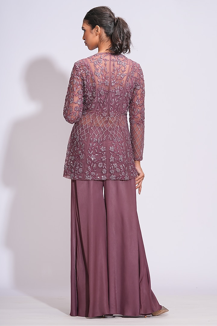 Wine Silk Satin Wedding Sharara Set by Shruti S at Pernia's Pop Up Shop