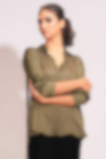 Olive Green Modal Satin Shirt by Shruti S at Pernia's Pop Up Shop