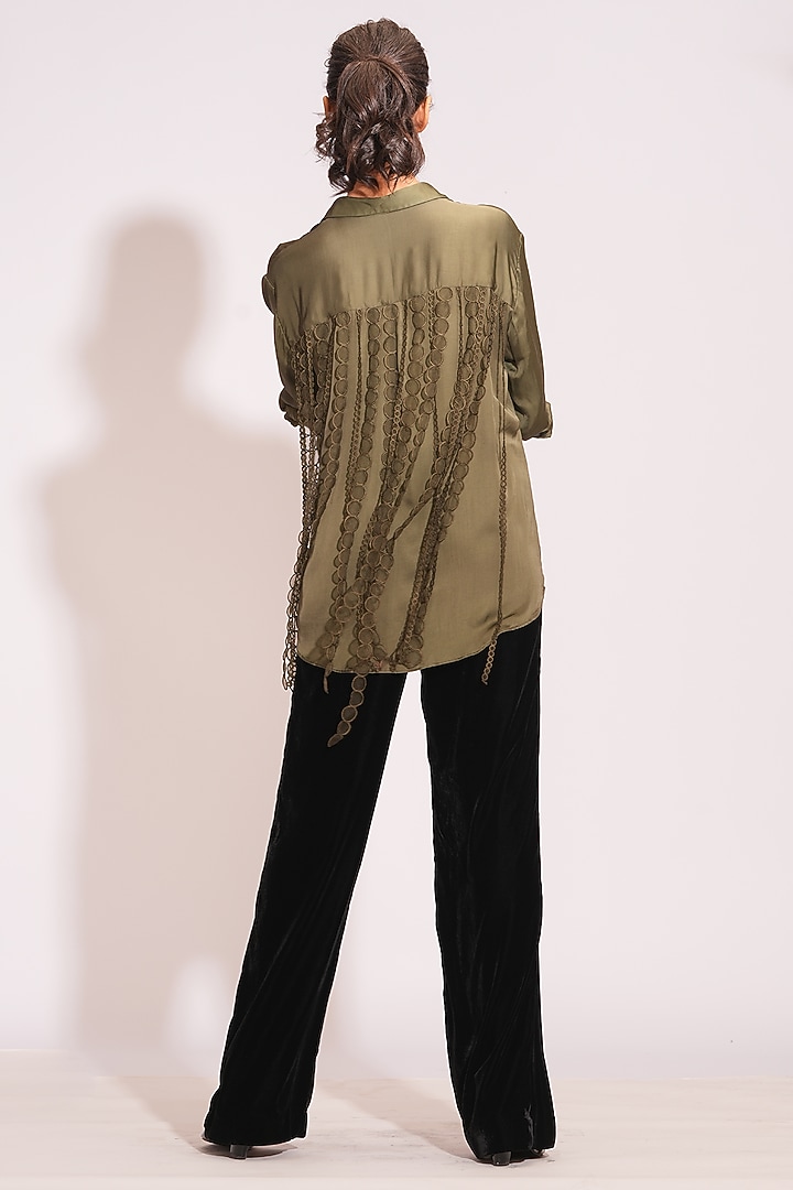 Olive Green Modal Satin Shirt by Shruti S at Pernia's Pop Up Shop 2026