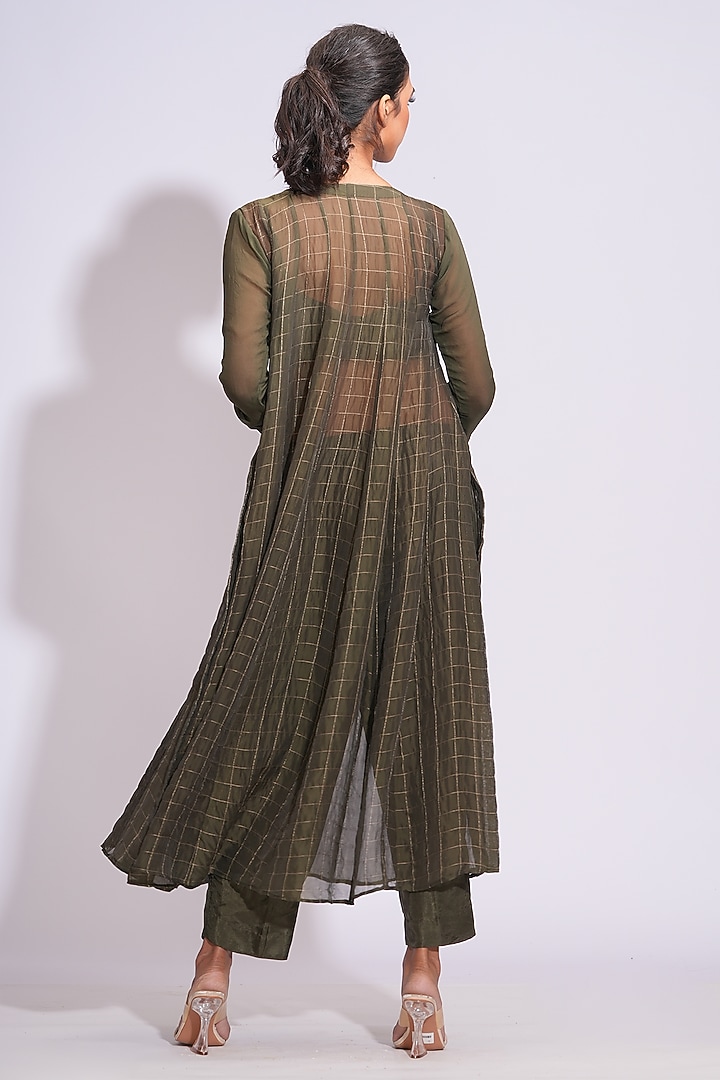 Olive Green Soft Organza Zari Embroidered Wedding Anarkali Set by Shruti S at Pernia's Pop Up Shop