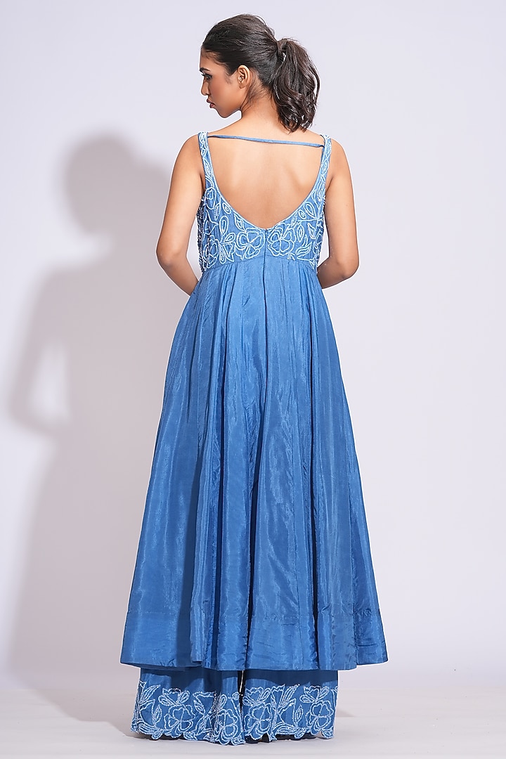 Cobalt Blue Silk Sequins Embroidered Wedding Anarkali Set by Shruti S at Pernia's Pop Up Shop