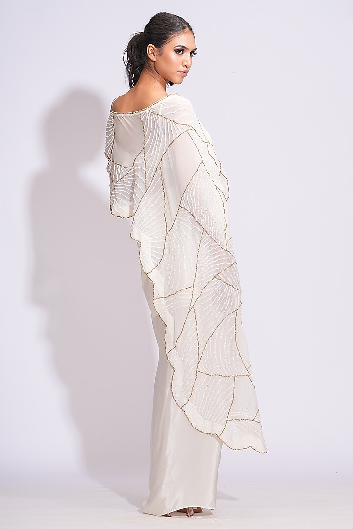 Off-White Crepe Draped Dhoti Skirt Set by Shruti S at Pernia's Pop Up Shop