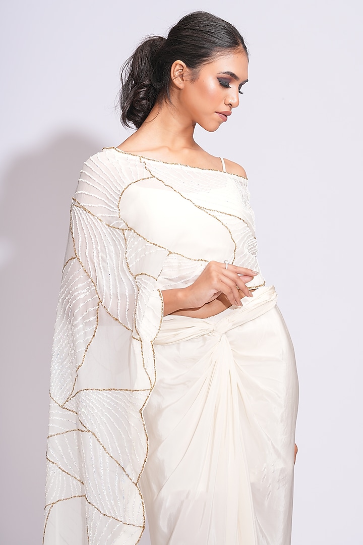 Off-White Crepe Draped Dhoti Skirt Set by Shruti S at Pernia's Pop Up Shop