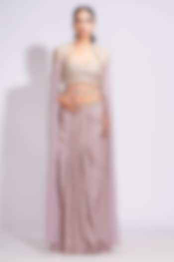 Nude Silk Draped Dhoti Skirt  Set by Shruti S at Pernia's Pop Up Shop