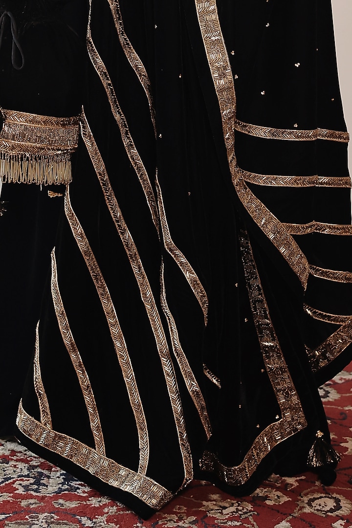 Black Silk Velvet Sharara Set by Shrutkirti at Pernia's Pop Up Shop