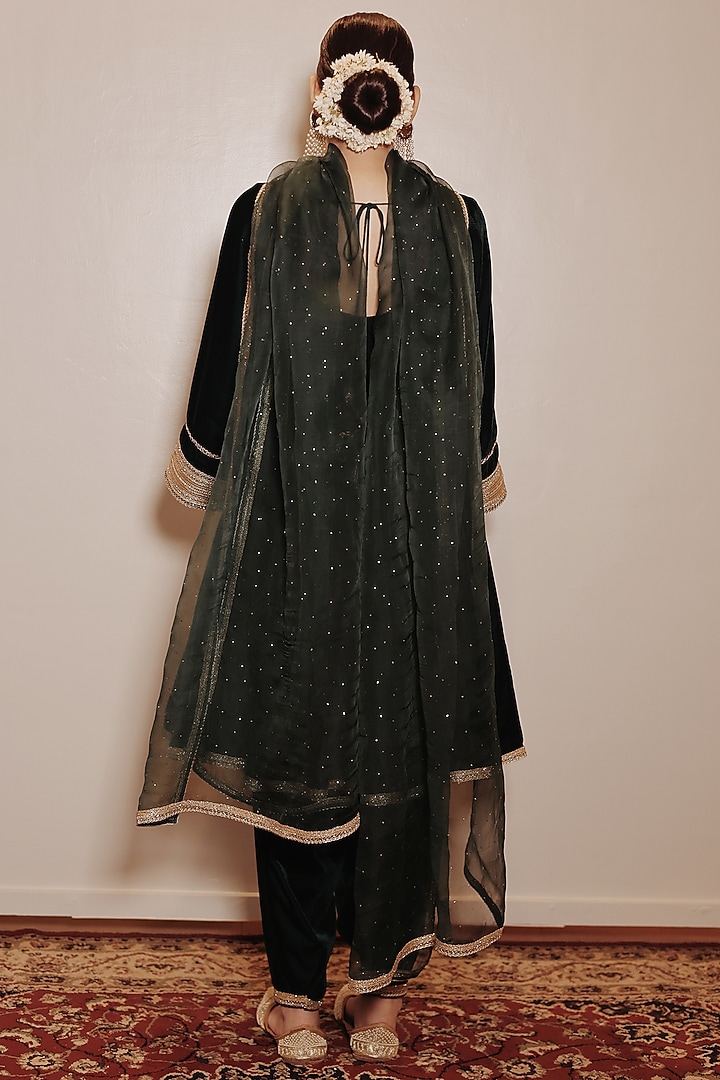Green Velvet Anarkali Set by Shrutkirti at Pernia's Pop Up Shop