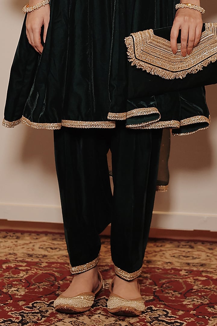 Green Velvet Anarkali Set by Shrutkirti at Pernia's Pop Up Shop